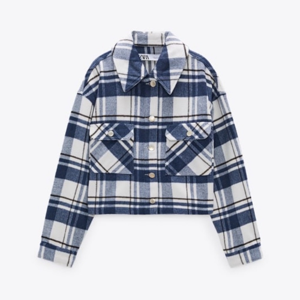 Zara Cropped Plaid Overshirt Shacket